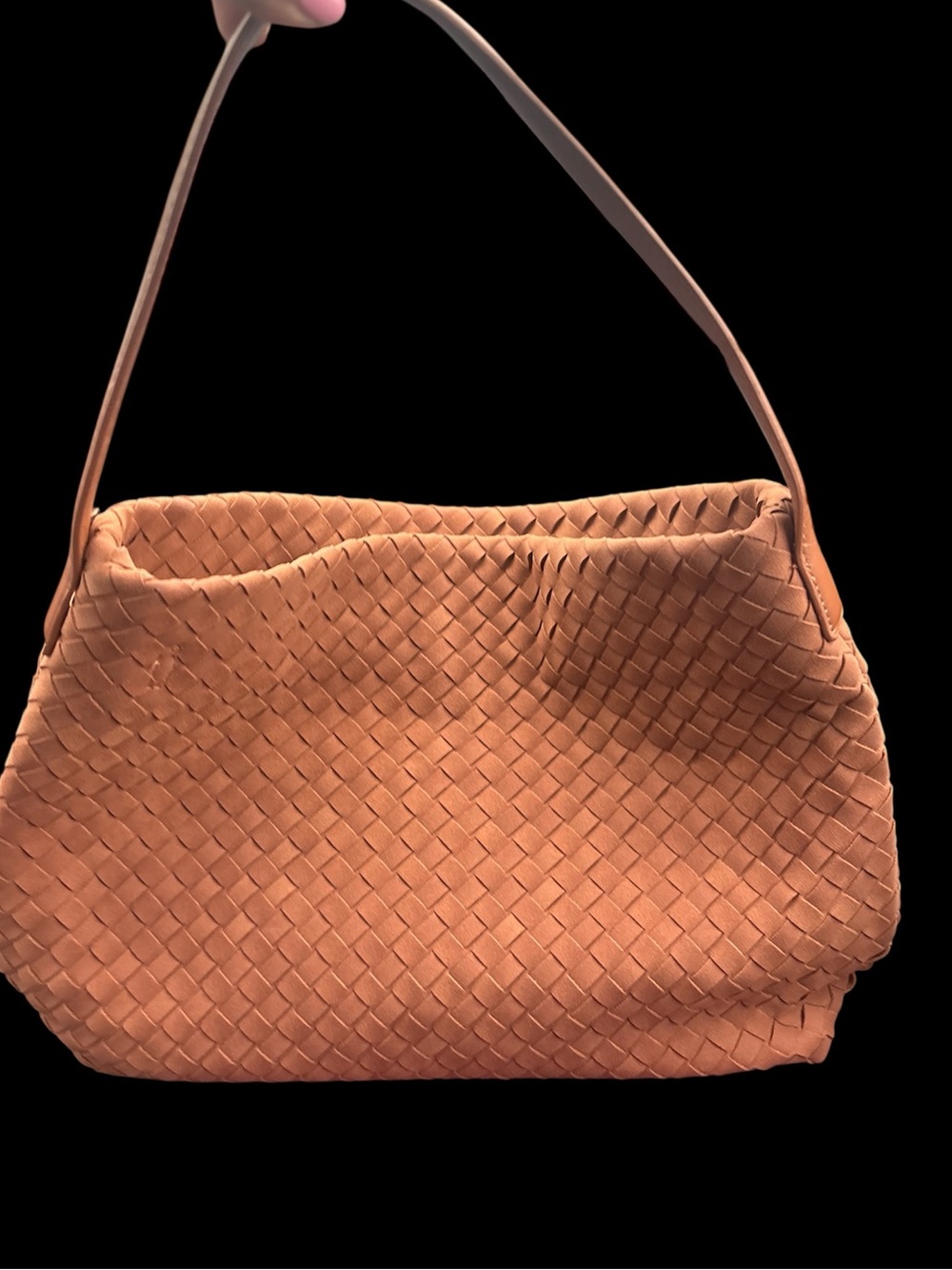 Hand made Woven tote suede Shoulder Bag in Cognac Brown - Picture 3 of 17